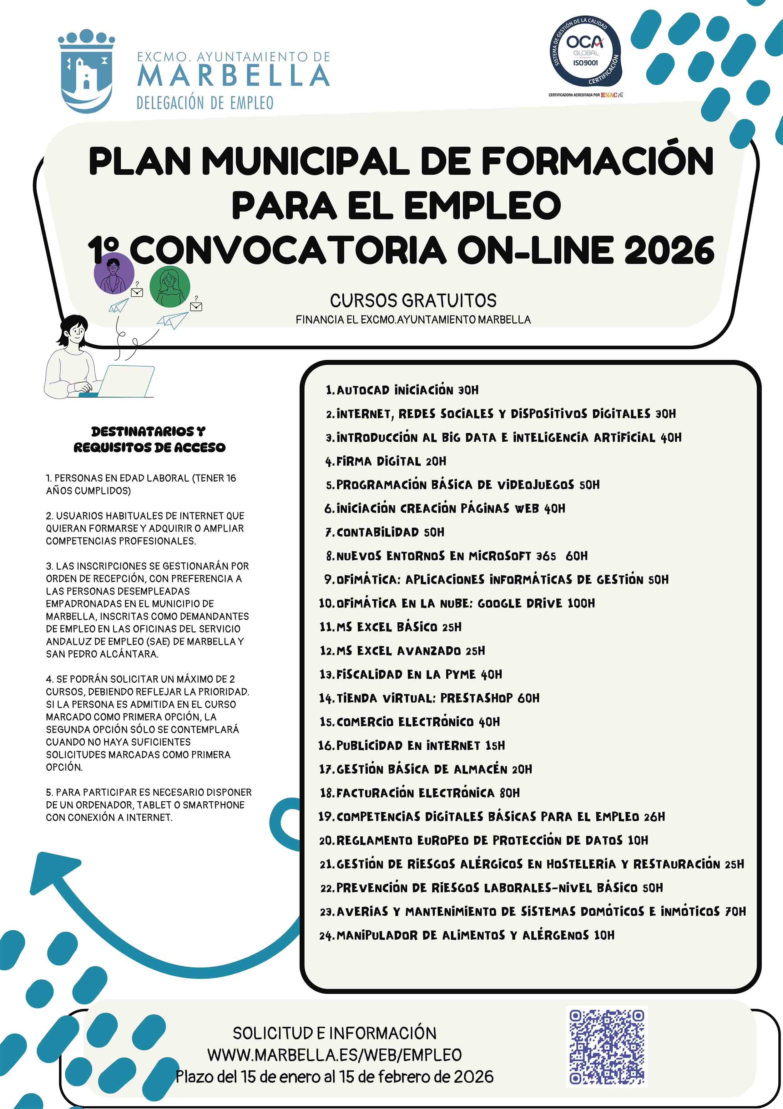 El Ayuntamiento lanza la primera convocatoria de cursos gratuitos online para el empleo 2026